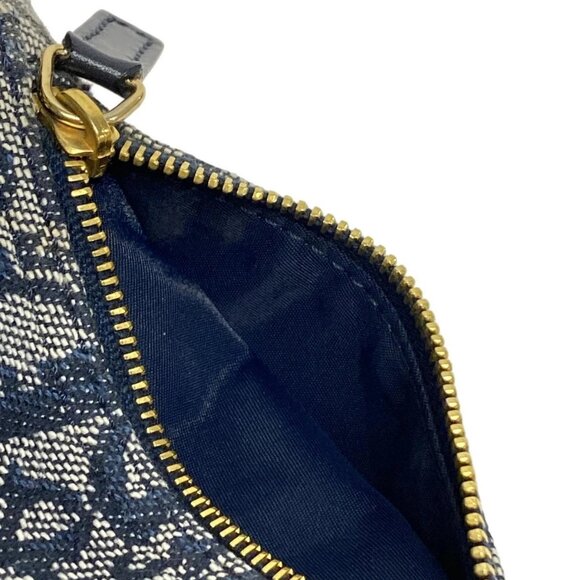 Auth DIOR/ChristianDior Double Saddle Bag - Cream Black Navy Jacquard Leather - Picture 14 of 16